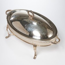 Vtg Silver Plate Pyrex Oval