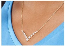 7mm Round Cut Moissanite V Shaped Wishbone Necklace 18" In 14K Rose Gold Plated