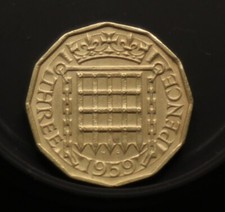 British 3 Pence Coin - Queen Elizabeth II - 1959 Year - 1st Portrait