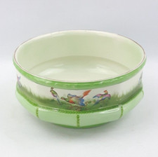 Antique Wilkinson Pottery Green 8" Fruit Bowl - Exotic Birds - FAULTS