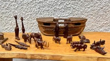 Vintage Hand Carved Noah's Wooden Ark and Animals - 20 Carved Animals