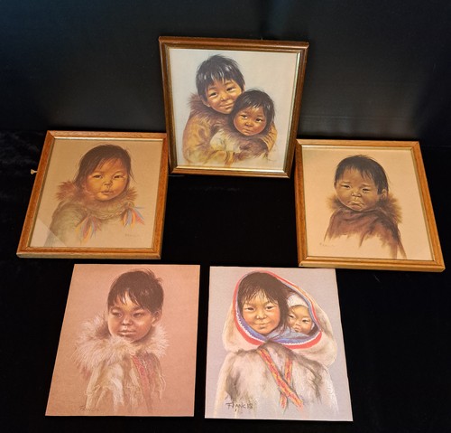 Vintage framed inuit - inuit, children