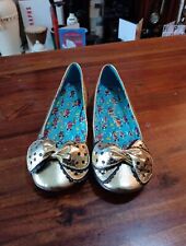 Irregular Choice Shinny Gold Print Leather Flat Shoes Size 6 UK