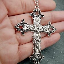 Huge  Very Long ornate CROSS Necklace 90cm/36" chain Large Big Religious Rock