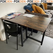 Industrial Drop Leaf Dining Table Folding Table with Wheels Metal Frame Kitchen