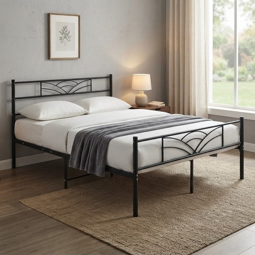 Compact black metal bed frame - bed,