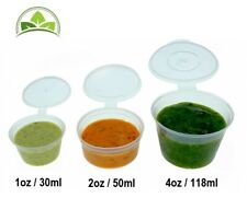 Clear Plastic Sauce Cups Hinged Lids High Quality Chutney Deli Pots 1/2/4oz