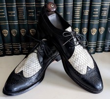 VTG 50s Stacy Adams 10D ALL LEATHER 2-Tone Spectator Wing Tip Rockabilly Shoes
