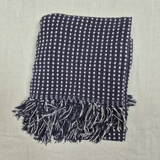 Vintage Textured Cotton Throw Fringed Navy White Cotton Vintage Throw 61 x 46"