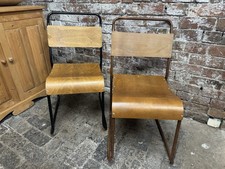 Pair Metal Stacking Chairs Industrial Dining Chairs Cafe Chairs