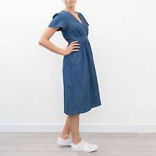 Monsoon Denim Dress Blue V-Neck Short Sleeve Cotton Midi Dress Maisie Size 8 10 