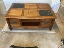 Solid French Cherry Coffee Table With Marble Inserts