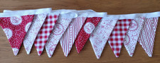 CHRISTMAS Red & White Patterned Fabric Bunting double sided Handmade Decorations