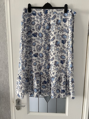 Blue white floral cotton midi - floral,