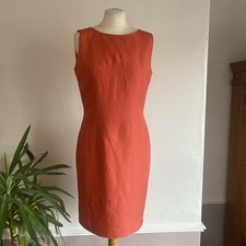 House Of Fraser Size 12, Silk & Linen Coral Orange Lined Shift Dress Smart Work