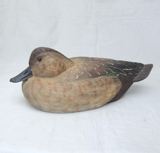 JOE REVELLO HAND PAINTED CARVED WOODEN TEAL HEN DUCK SIGNED 1986