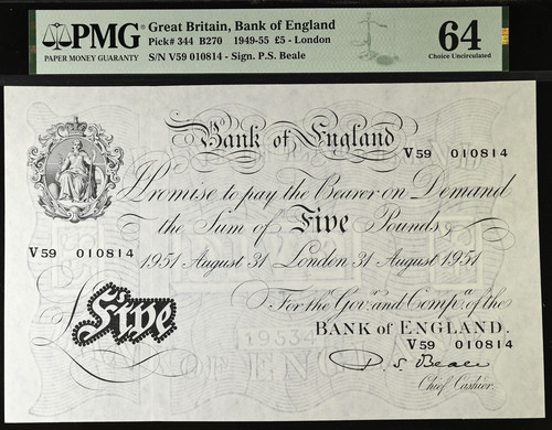 White five pound note - £5,