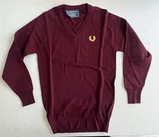 Vintage 1980s Fred Perry Maroon V-Neck Courtelle Jumper - Size 32