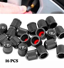 16x Black Tyre Valve Dust Caps With Internal Air Dust Water Seals Steel Alloys