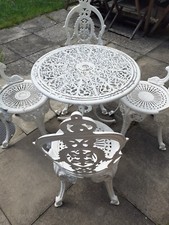 Vintage Ornate Cast Aluminium Metal Patio Set ~Table & 4 Chairs Garden Furniture