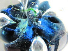 Glass Paperweight with 4 Large Bubbles on Deep Blue Base