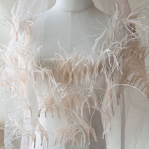 Champagne feathers lace fabric - champagne,