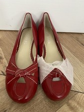 Marlon 100% Real Red Leather Low Wedge Heel   Courts Shoes Size 5 BN