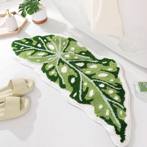 Green leaf bath mat - bath, mat,
