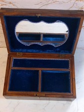 Vintage Handmade Inlaid Wood Jewellery/Vanity Box With Velvet Lining Tray/mirror