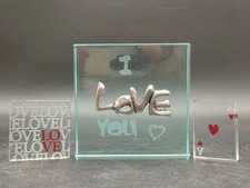Trio of Modern Glass Blocks “LOVE” Design – Decorative Romantic Display Set