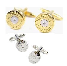 silver or gold colour boxed 12ga shooting shotgun cartridge end cap cufflinks