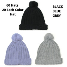 Beanie Knitted Bobble Hat Rib