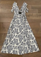 Cream And Navy Blue Floral