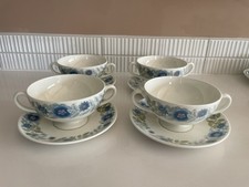 Vintage Wedgwood "CLEMENTINE" - Handled soup bowls and saucer set - 8 pieces