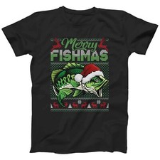 Merry Fishmas Ugly Sweater T-shirt For Men Xmas Gift Fishermen Shirt (S-5XL)