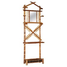 ANTIQUE CIRCA 1920'S ART DECO BAMBOO HAT COAT GLOVES & SCARF RACK WITH MIRROR