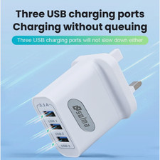 3 Multi-Port Fast Quick Charge USB Hub Mains UK Plug Adapter Wall Charger Phones