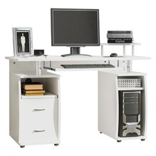 HOMCOM Computer Office Desk Table Workstation w/Keyboard Tray, Drawer, White