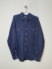 Vintage 90’s Ralph Lauren Linen Safari Shirt Navy Blue Size Large Men’s