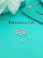 Tiffany & Co. RARE Sterling Silver 3 Key Pendant 16 inches chain Necklace