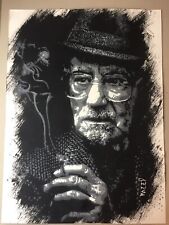 MEEP. Old Man Smoking. Large Hand Painted Stencil Artwork. Banksy, Stik, Obey
