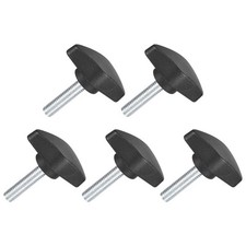 5Pcs Tee Wing Knobs Thumb Screws, M6 x 25mm Clamping Screw Knob 36mm Dia., Black