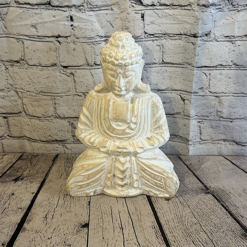 30cm white meditating buddha - white,