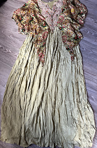 Beige multicolour silk - silk, beaded
