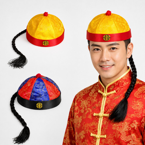 Chinese hat with plait fancy - hat,