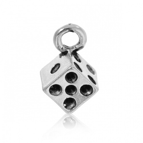 Tibetan silver dice charms - silver,