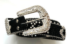 Black Leather Rhinestone Belt