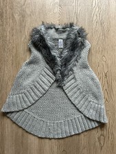 Marks & Spencer Grey Knitted Gilet Vest With Faux Fur Trim - Size S/M - M&S
