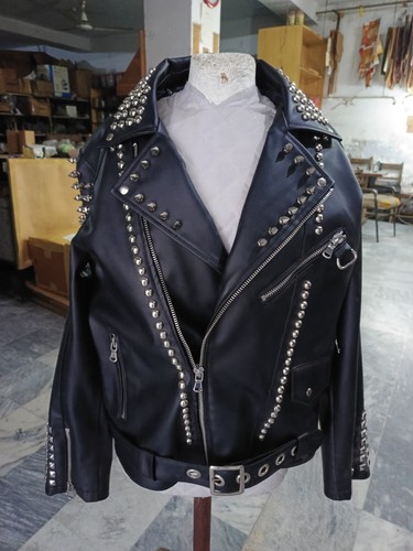 Men studded jacket leather - studded,