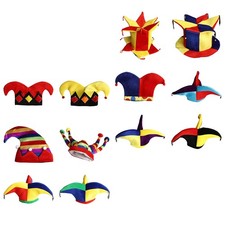 UK 1Pcs Party Clown Hat Funny Multicolor Panels Multiple Peaks Bells Jester Hat